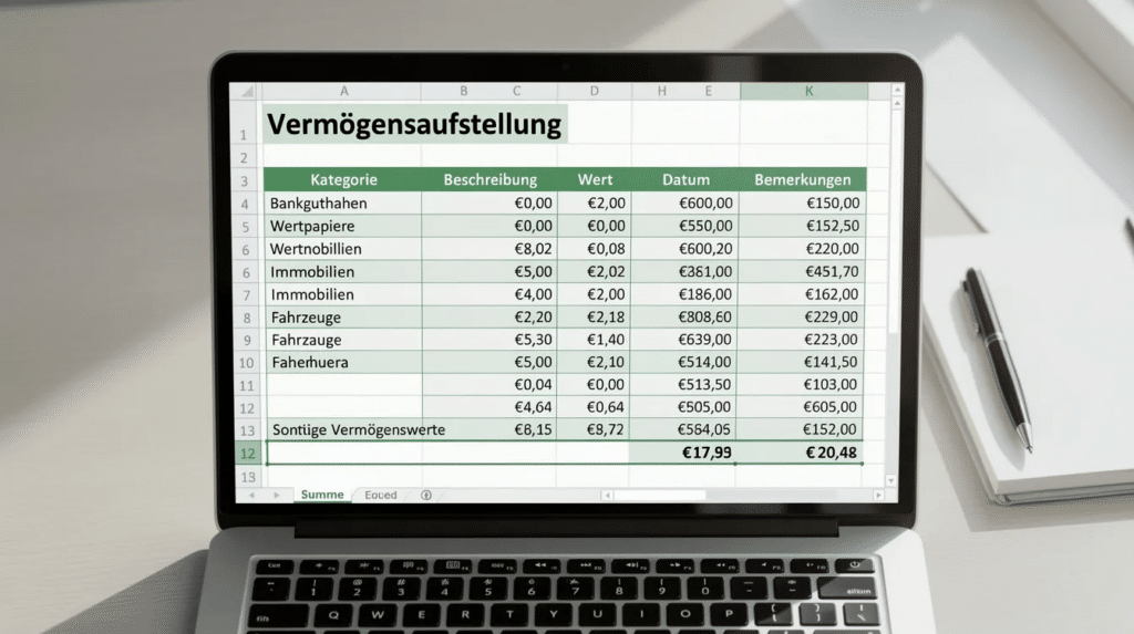 Vermögensaufstellung 2 Vermögensaufstellung Excel