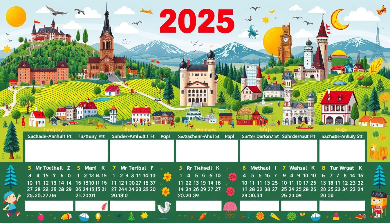 Schulferien Kalender 2025 Sachsen-Anhalt Excel Vorlage