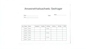 Schüler Anwesenheitsnachweis Excel Vorlage hier kostenlos downloaden